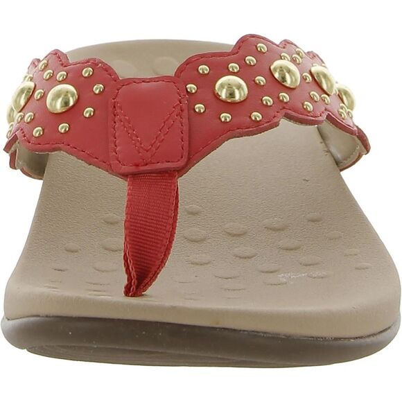 Vionic Womens Starley Red Leather Slip On Thong Flip-Flops Shoes New - Picture 5 of 5